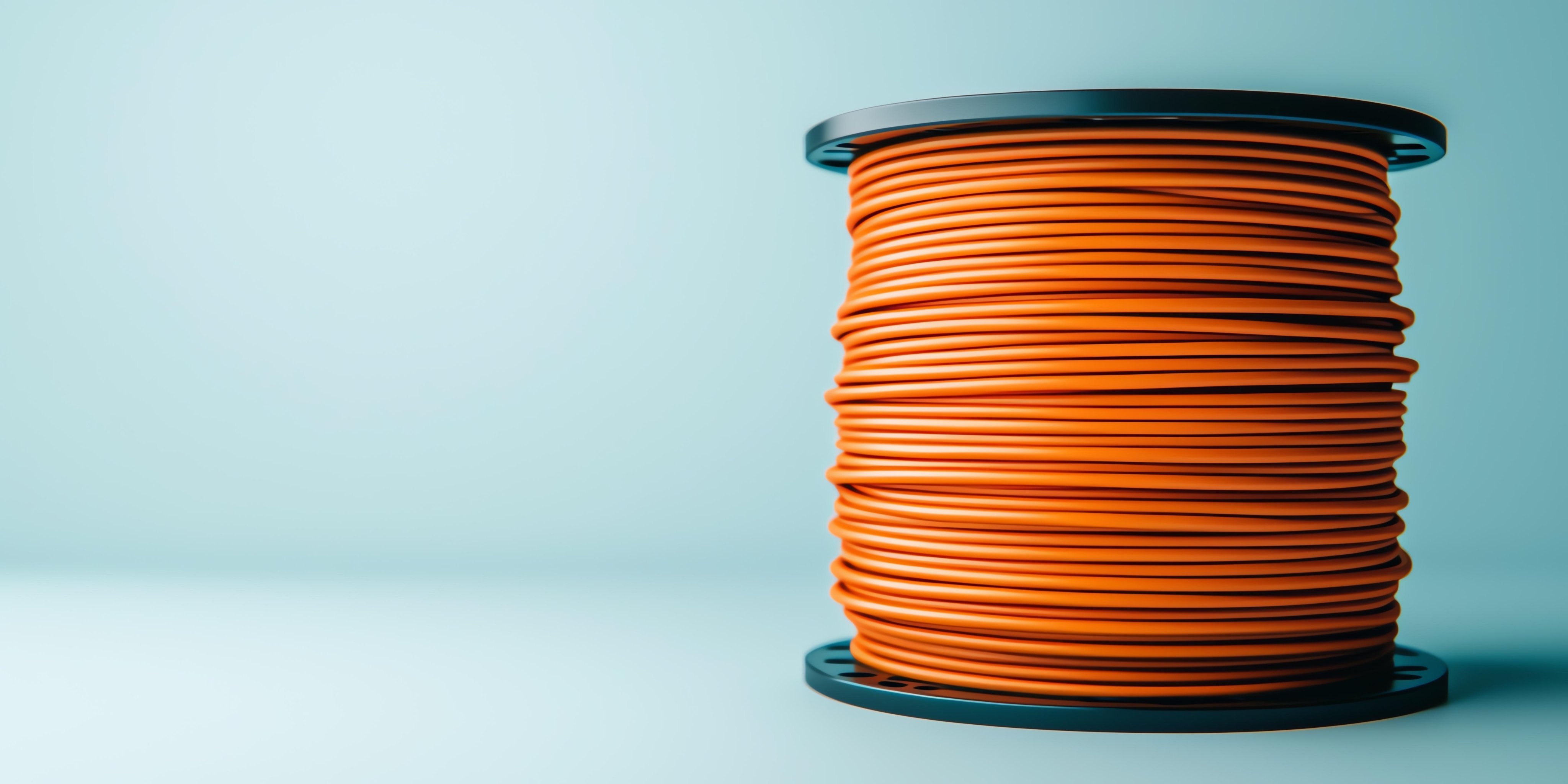 Orange cable spool on blue background, ideal for industrial use.