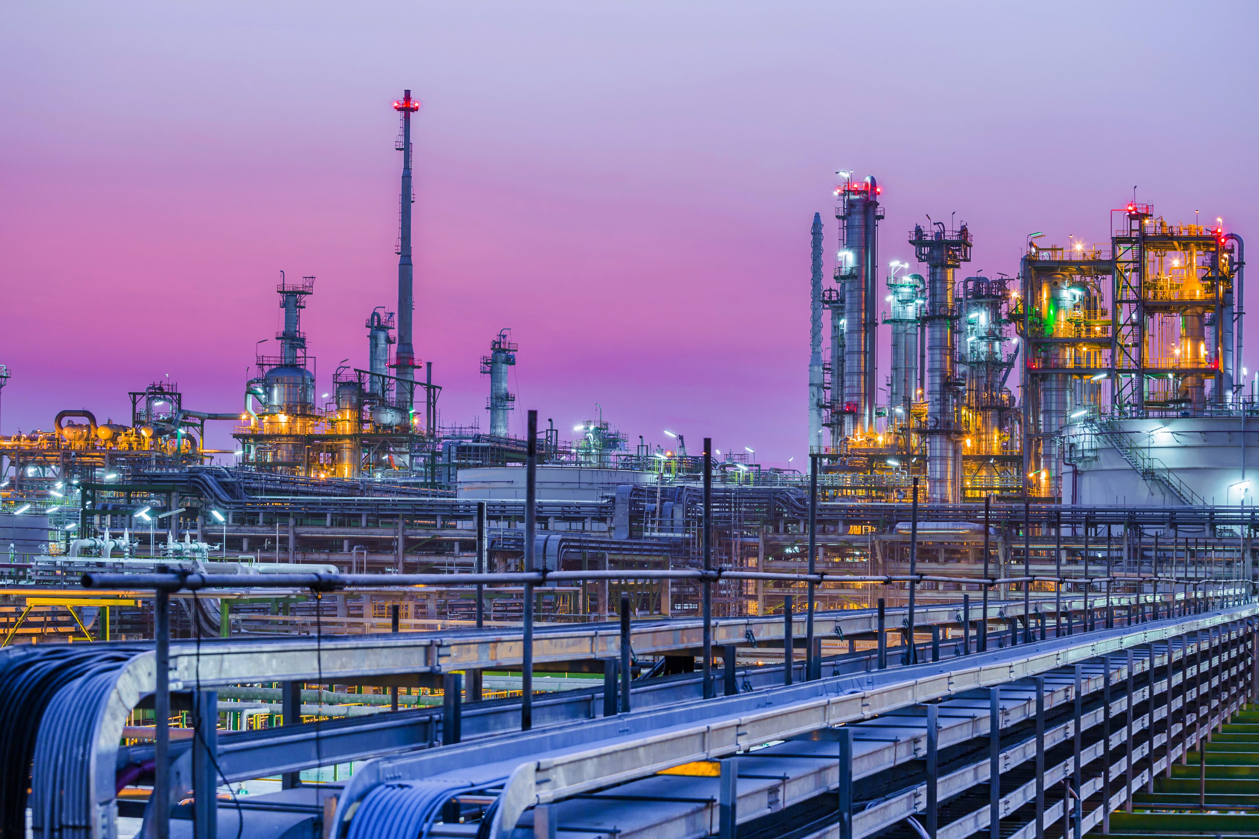 Beautiful of industrial petroleum plant on evening twilight