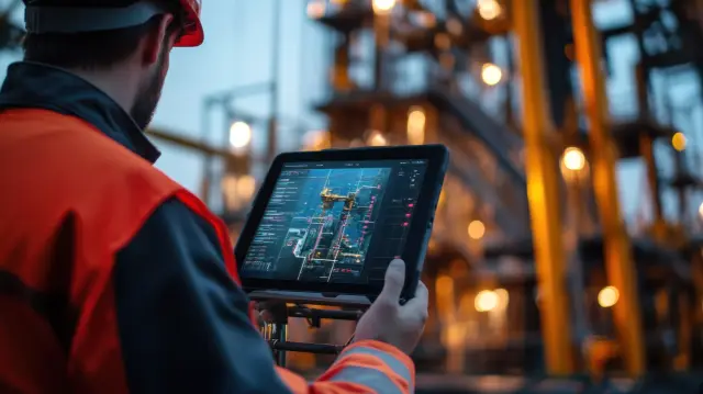 An advanced drilling control system integrated with a tablet interface, showing how mobile technology enhances efficiency in oil exploration