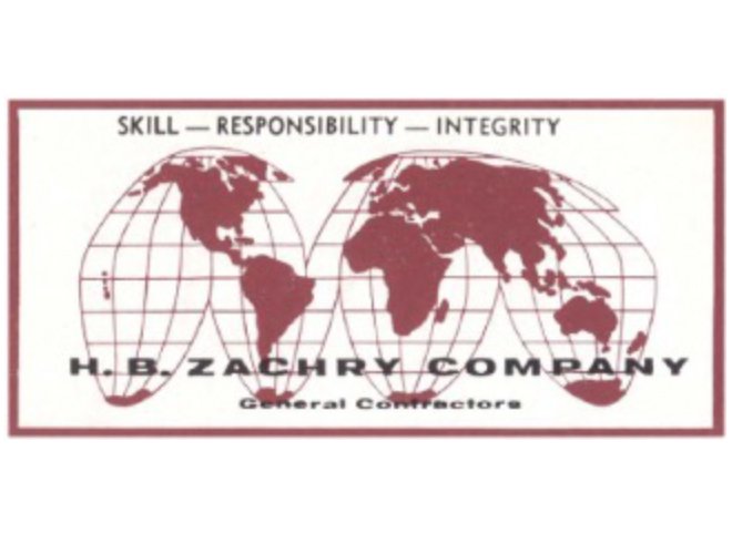 H. B. Zachry Company logo introduced in 1960, featuring a world map and the words &ldquo;Skill &mdash; Responsibility &mdash; Integrity&rdquo;