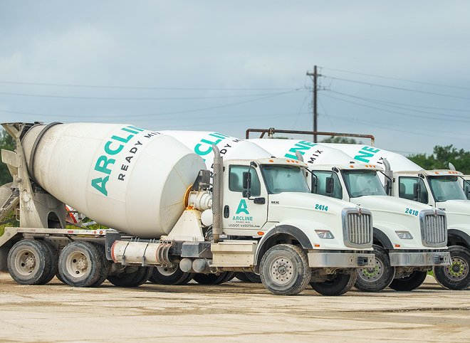 Arcline Ready Mix concrete mixer trucks in South Texas