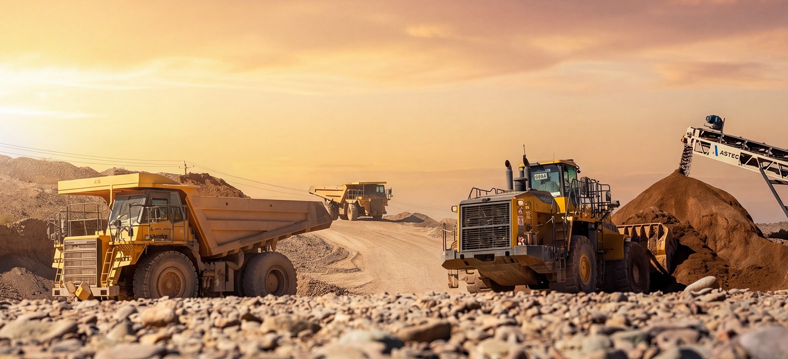 Heavy equipment operating at an aggregate production site